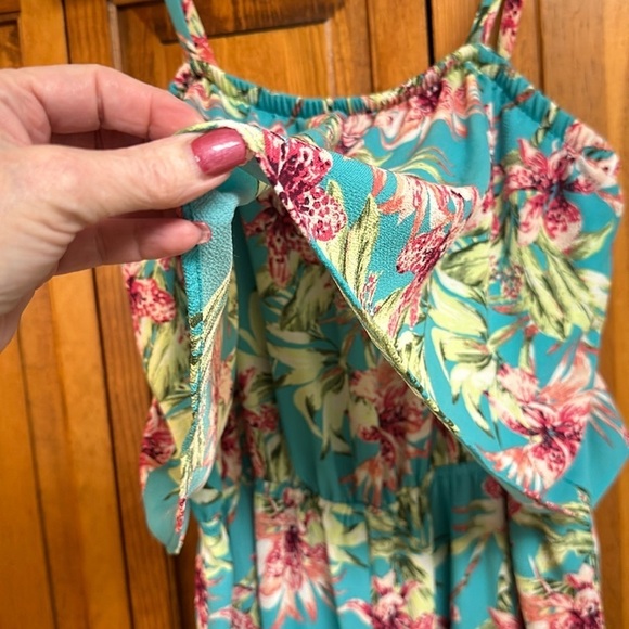 Time and Tru Teal Blue Jumpsuit Romper w Removable Spaghetti Straps Wide Leg - Picture 3 of 5